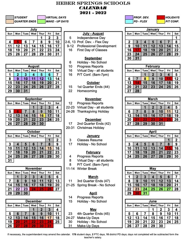 2021 - 2022 School Calendar | Heber Springs High School